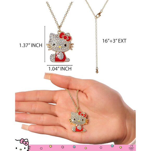 Officially Licensed Hello Kitty Jewelry - Gold Tone Enamel Pendant Necklace 16" - Picture 4 of 6